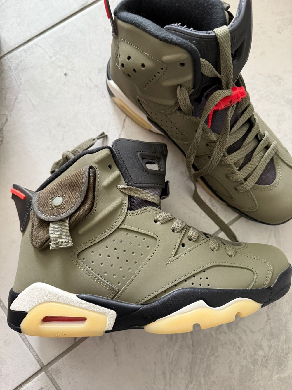 Jordan Kids Olive Green High-Top Sneakers with Black & Cream Accents